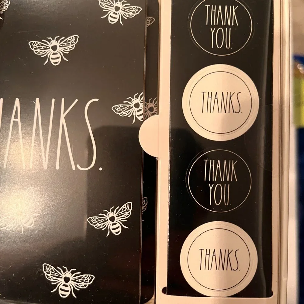 Thank You Cards with Bees by Rae Dunn (Note Card Set and‎ Stickers - new)